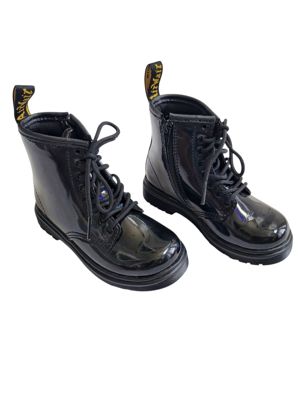 Doc Martens Kids 1460T Patent Leather Lace-Up Boots Black Side Zip Size US 9